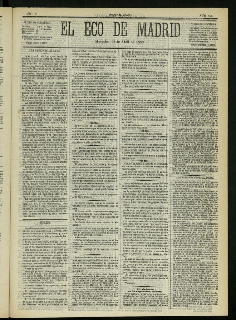 Miniatura de El Eco de Madrid : diario político de la tarde del 18 de abril de 1883, nº 554