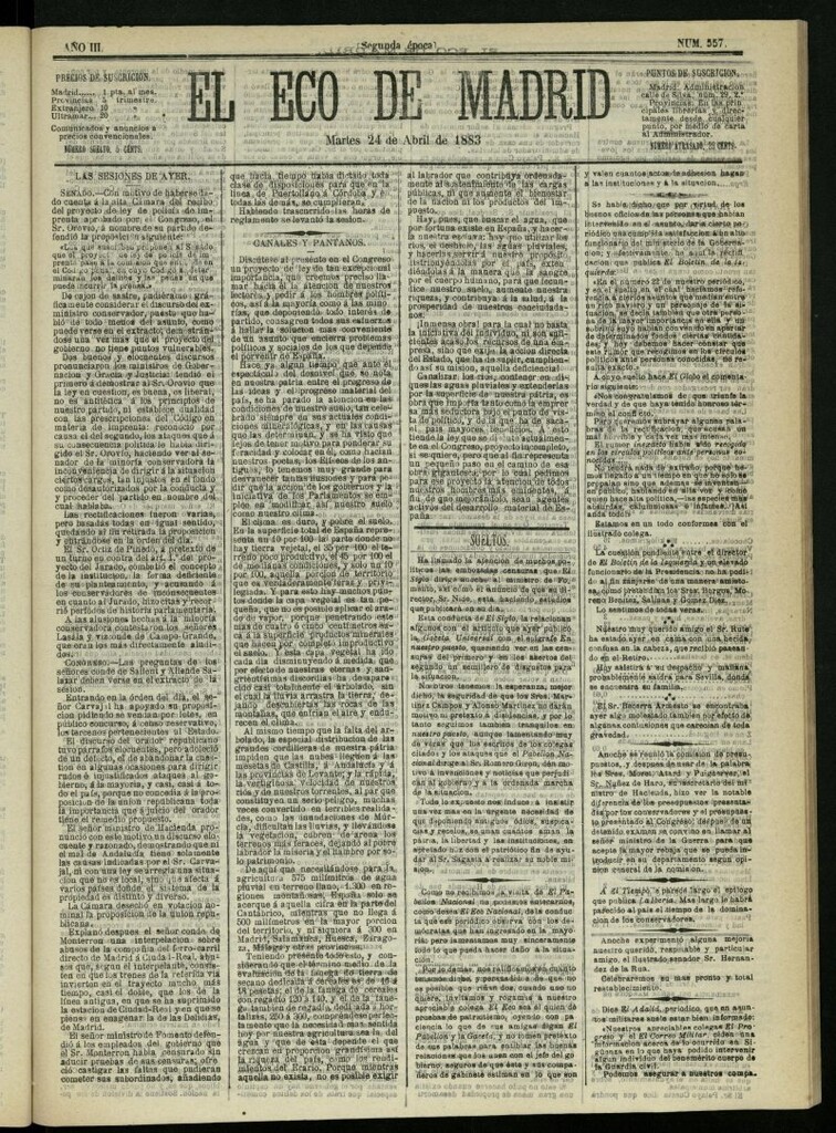 Miniatura de El Eco de Madrid : diario político de la tarde del 24 de abril de 1883, nº 557