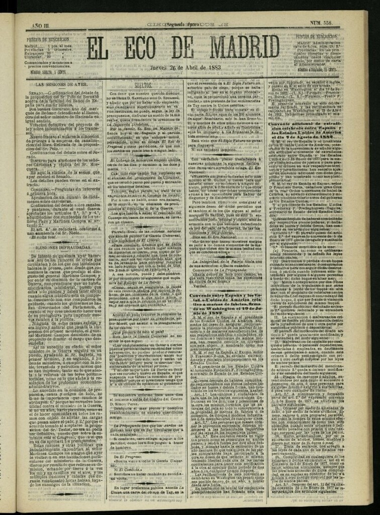 Miniatura de El Eco de Madrid : diario político de la tarde del 26 de abril de 1883, nº 558