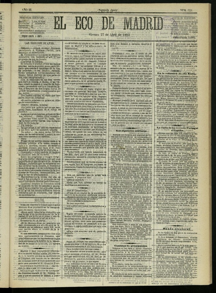 Miniatura de El Eco de Madrid : diario político de la tarde del 27 de abril de 1883, nº 559