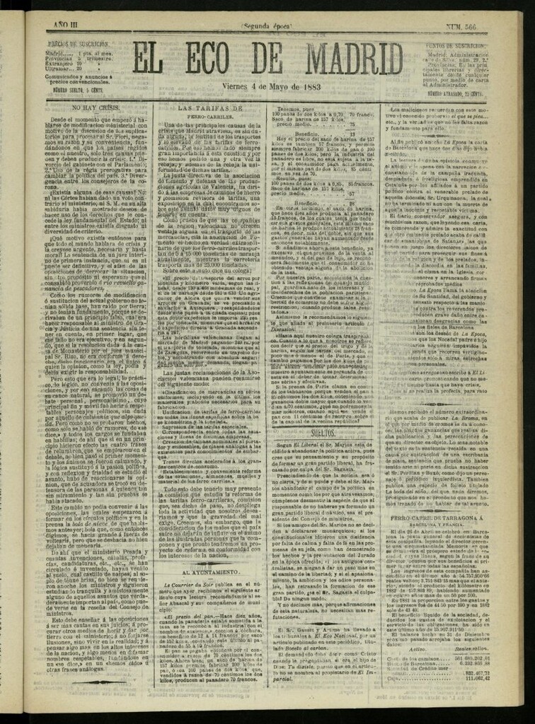 Miniatura de El Eco de Madrid : diario político de la tarde del 4 de mayo de 1883, nº 566