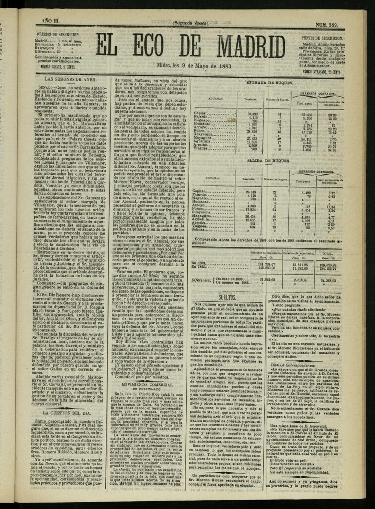 Miniatura de El Eco de Madrid : diario político de la tarde del 9 de mayo de 1883, nº 569