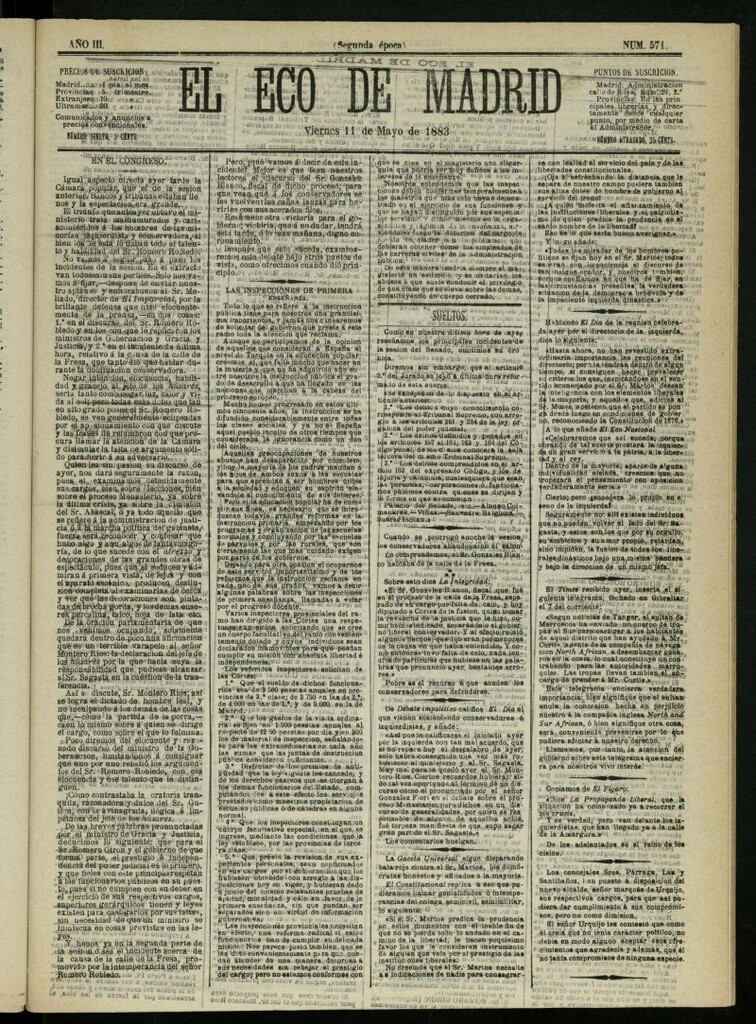 Miniatura de El Eco de Madrid : diario político de la tarde del 11 de mayo de 1883, nº 571