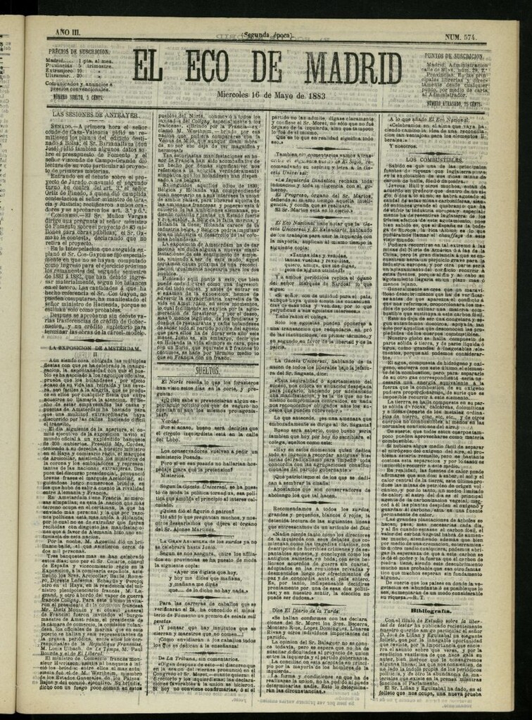 Miniatura de El Eco de Madrid : diario político de la tarde del 16 de mayo de 1883, nº 574
