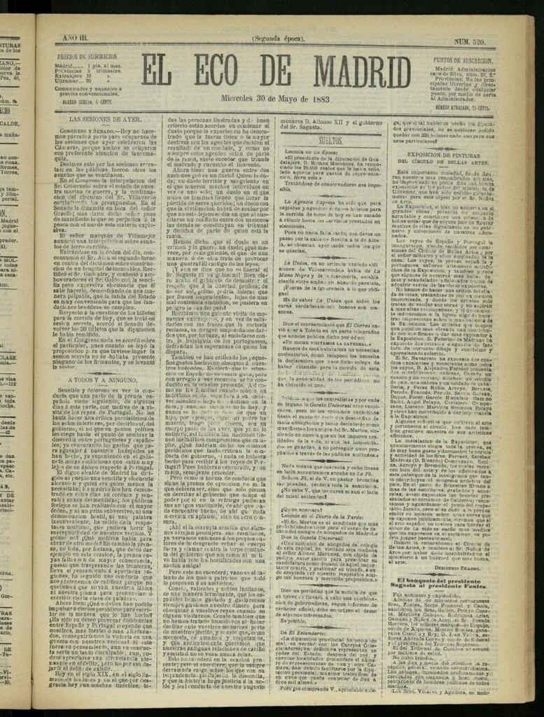 Miniatura de El Eco de Madrid : diario político de la tarde del 30 de mayo de 1883, nº 520