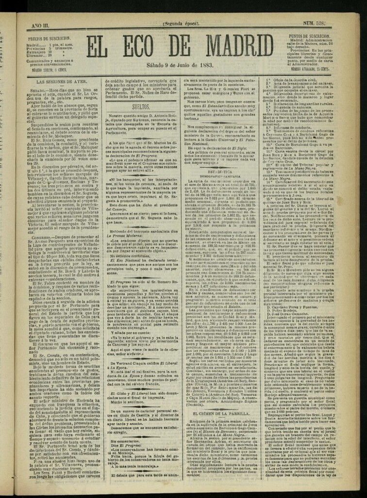 Miniatura de El Eco de Madrid : diario político de la tarde del 9 de junio de 1883, nº 528