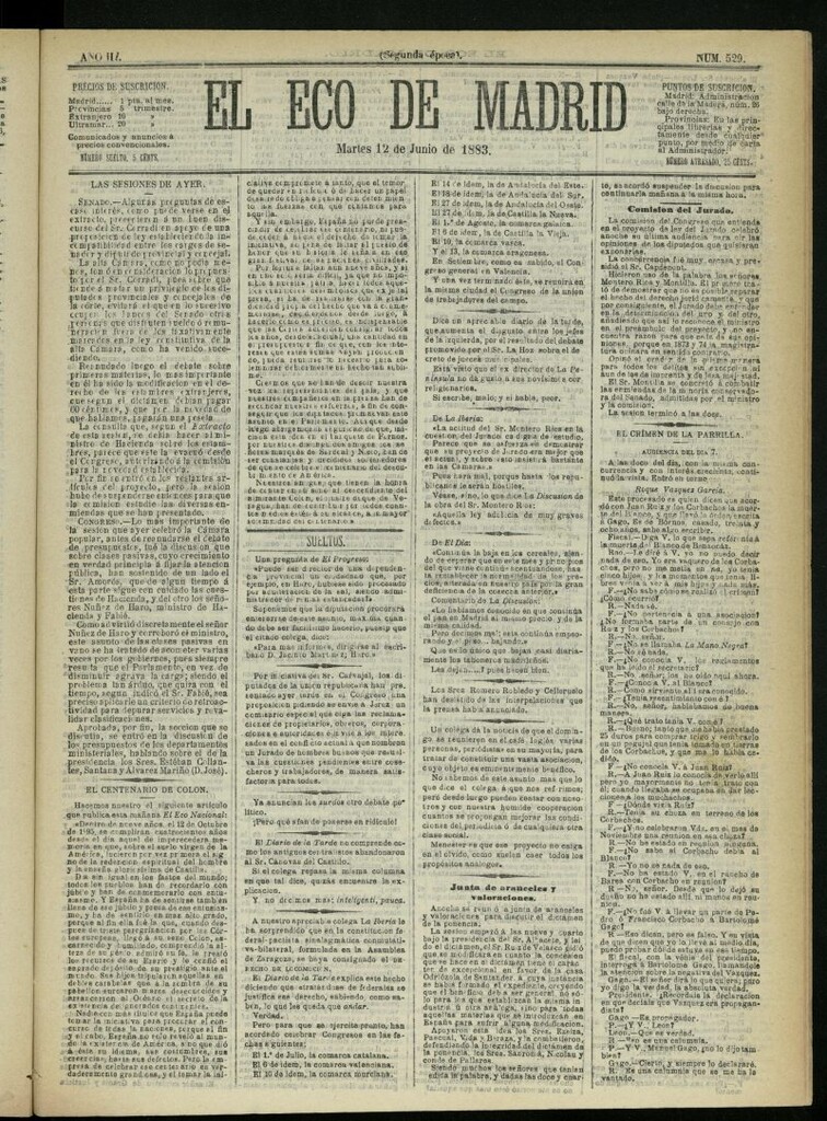 Miniatura de El Eco de Madrid : diario político de la tarde del 12 de junio de 1883, nº 529