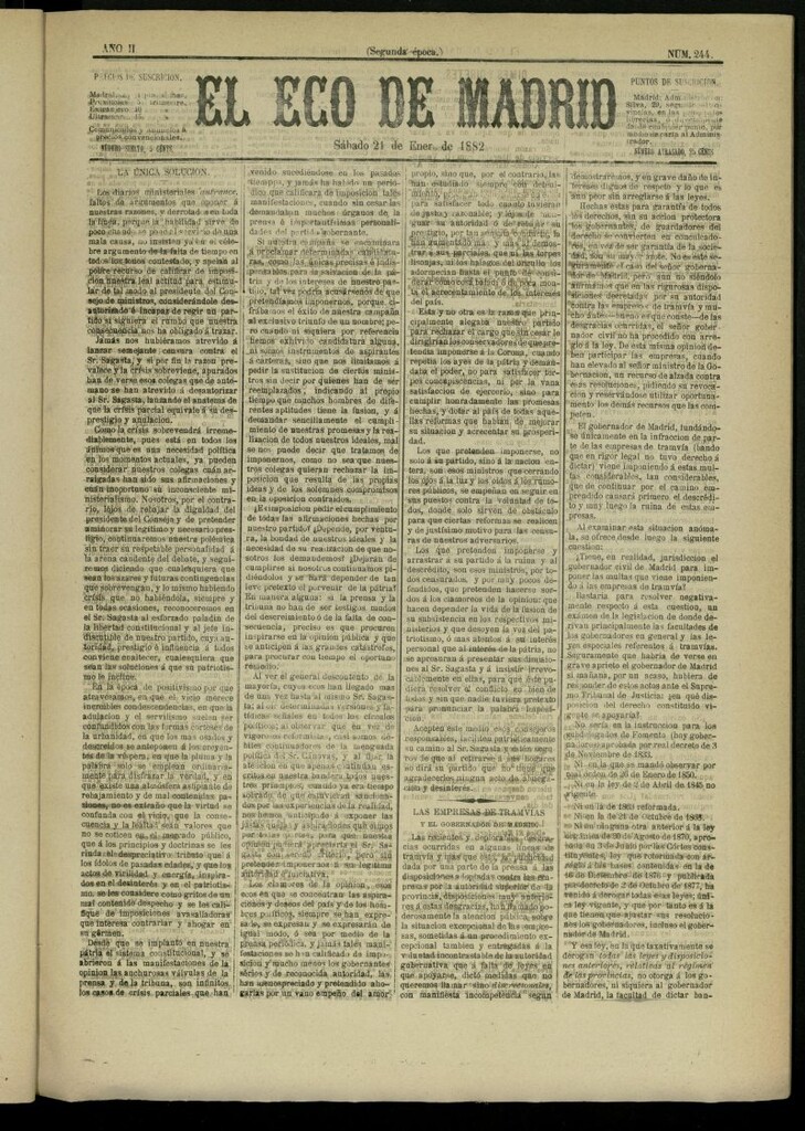 Miniatura de El Eco de Madrid : diario político de la tarde del 21 de enero de 1882, nº 244