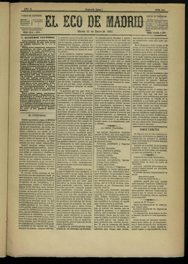 Miniatura de El Eco de Madrid : diario político de la tarde del 31 de enero de 1882, nº 248