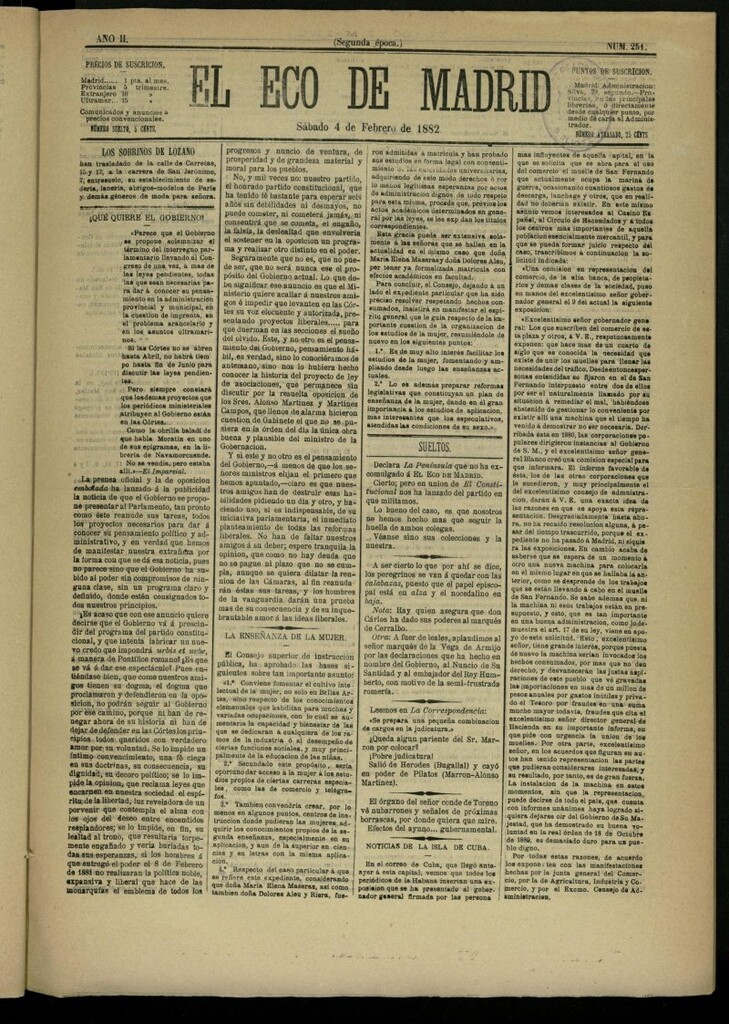 Miniatura de El Eco de Madrid : diario político de la tarde del 4 de febrero de 1882, nº 251
