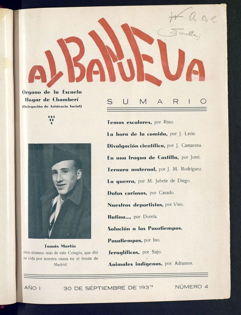 Miniatura de Alba Nueva : órgano de la Escuela Hogar Chamberí del 30 de septiembre de 1937