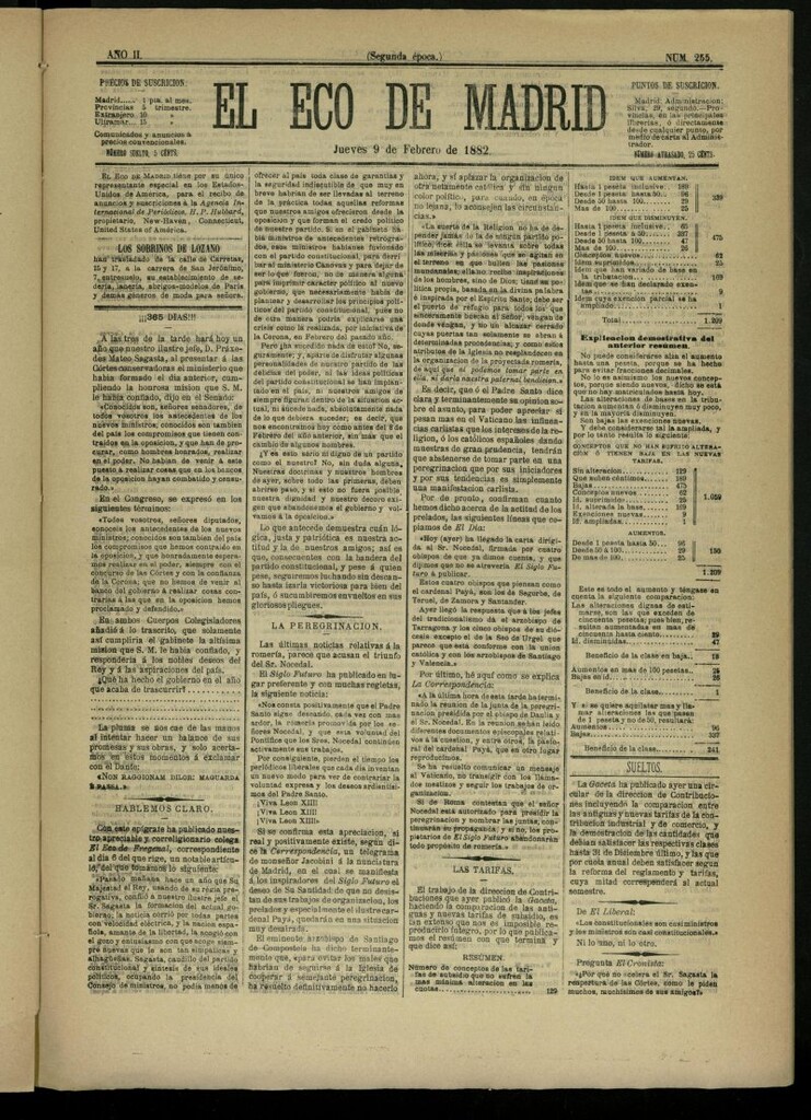 Miniatura de El Eco de Madrid : diario político de la tarde del 9 de febrero de 1882, nº 255