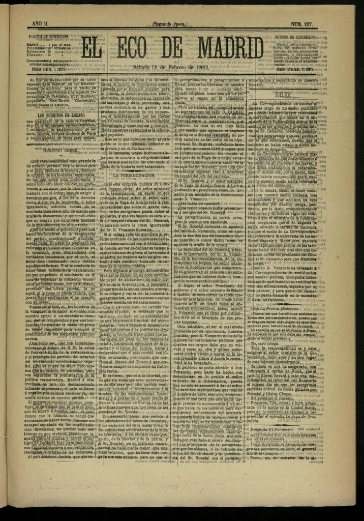 Miniatura de El Eco de Madrid : diario político de la tarde del 11 de febrero de 1882, nº 257