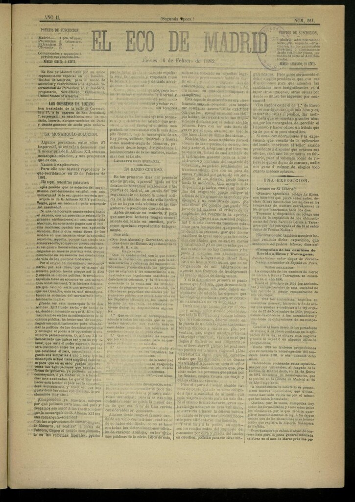 Miniatura de El Eco de Madrid : diario político de la tarde del 16 de febrero de 1882, nº 261