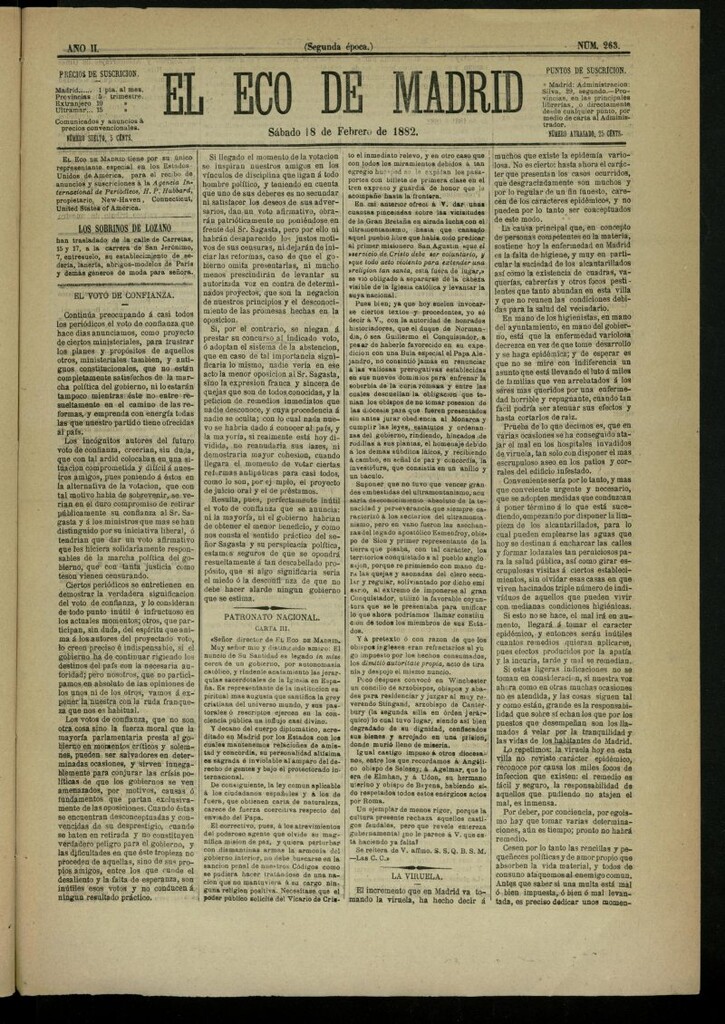 Miniatura de El Eco de Madrid : diario político de la tarde del 18 de febrero de 1882, nº 263