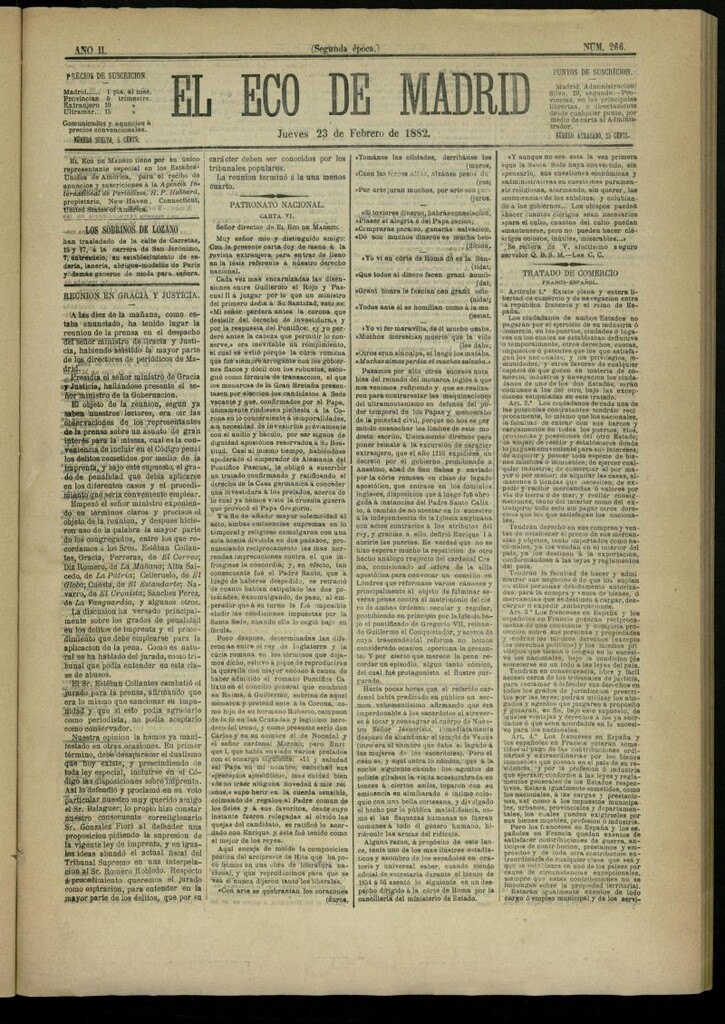 Miniatura de El Eco de Madrid : diario político de la tarde del 23 de febrero de 1882, nº 266