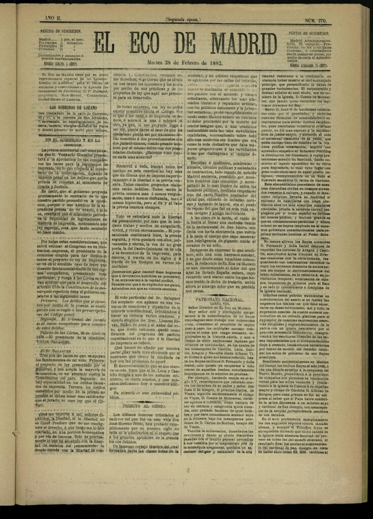 Miniatura de El Eco de Madrid : diario político de la tarde del 28 de febrero de 1882, nº 270