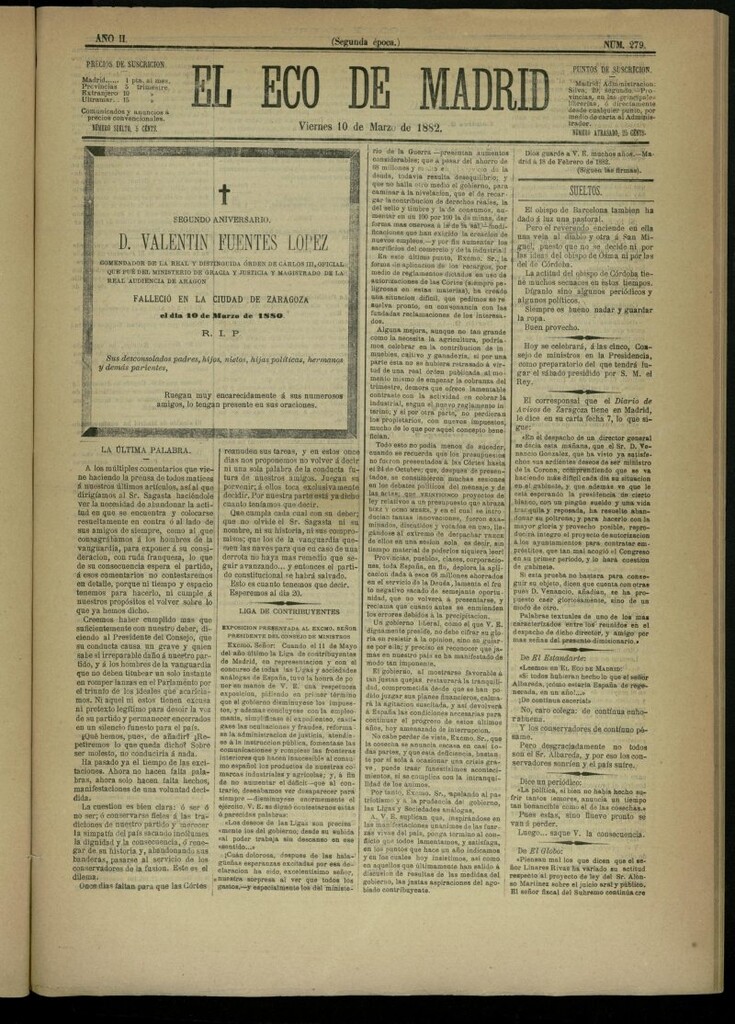 Miniatura de El Eco de Madrid : diario político de la tarde del 10 de marzo de 1882, nº 279