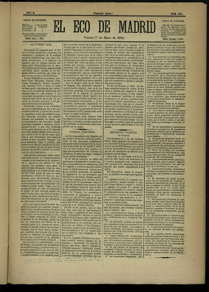 Miniatura de El Eco de Madrid : diario político de la tarde del 17 de marzo de 1882, nº 285