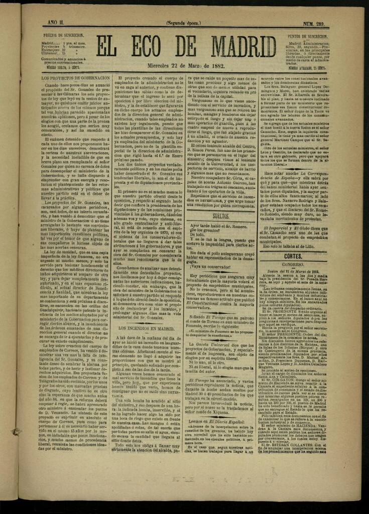 Miniatura de El Eco de Madrid : diario político de la tarde del 22 de marzo de 1882, nº 289