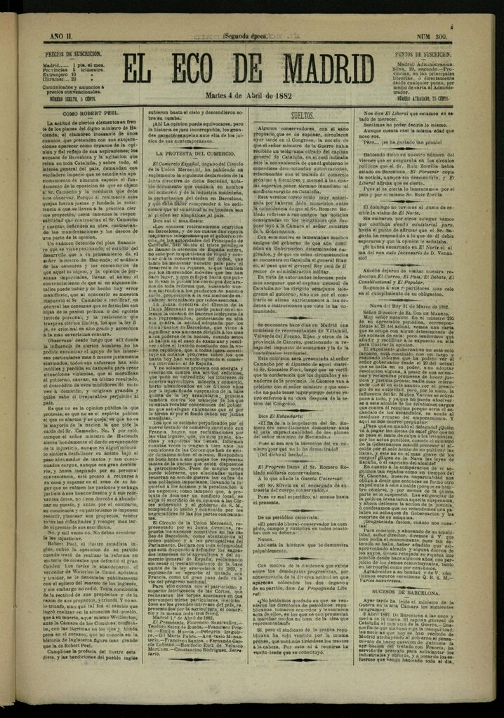 Miniatura de El Eco de Madrid : diario político de la tarde del 4 de abril de 1882, nº 300