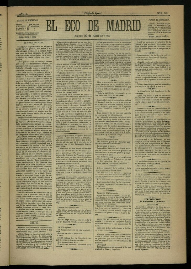 Miniatura de El Eco de Madrid : diario político de la tarde del 20 de abril de 1882, nº 313