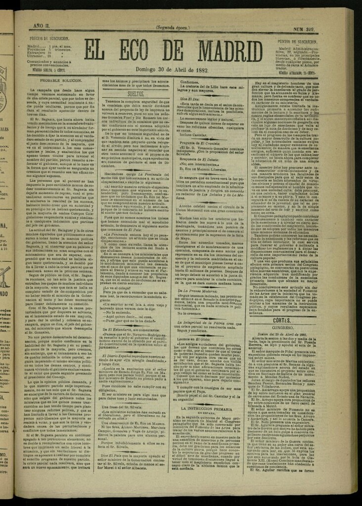 Miniatura de El Eco de Madrid : diario político de la tarde del 30 de abril de 1882, nº 322
