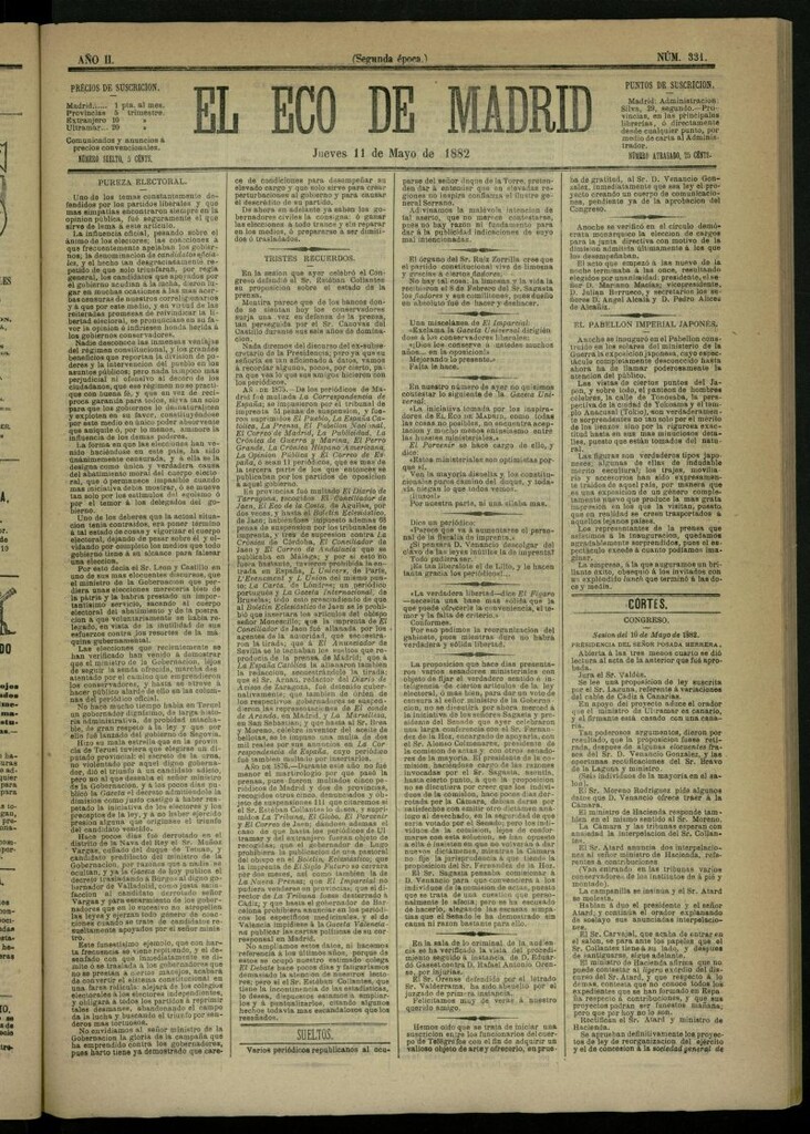 Miniatura de El Eco de Madrid : diario político de la tarde del 11 de mayo de 1882, nº 331