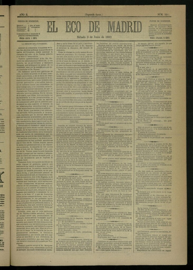 Miniatura de El Eco de Madrid : diario político de la tarde del 3 de junio de 1882, nº 351