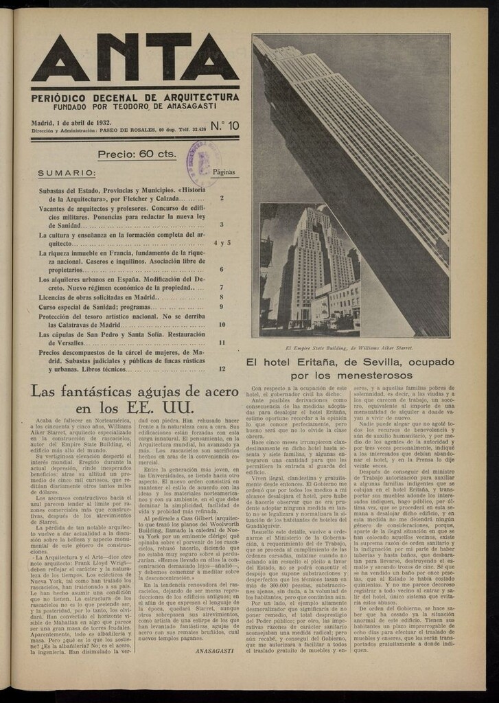 Miniatura de Anta: periódico de arquitectura del 1 de abril de 1932
