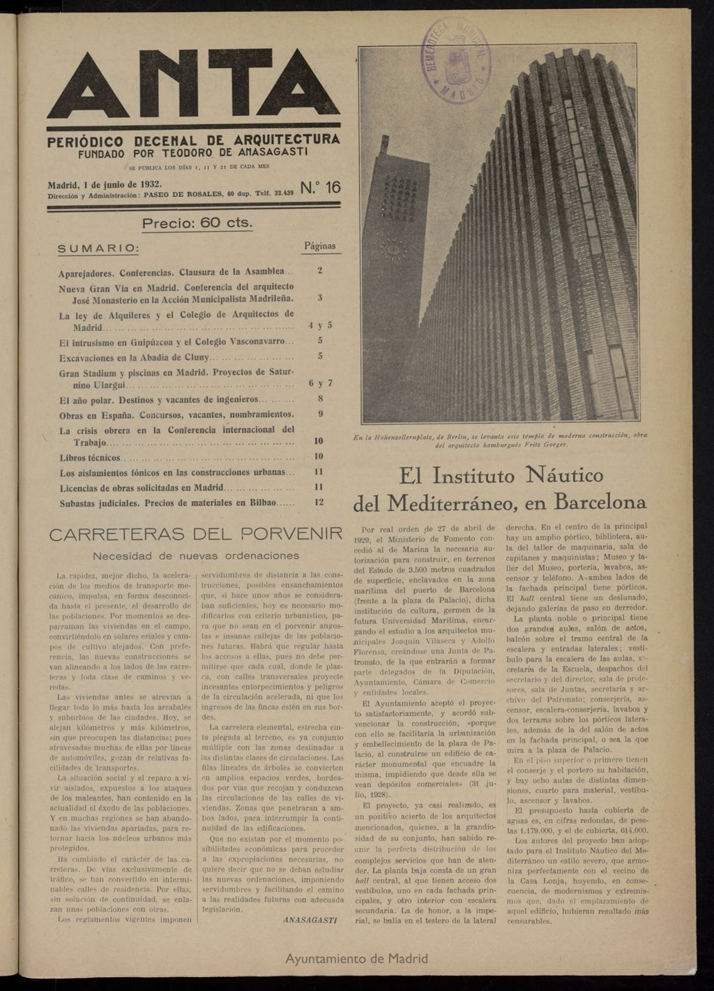 Miniatura de Anta: periódico de arquitectura del 1 de junio de 1932