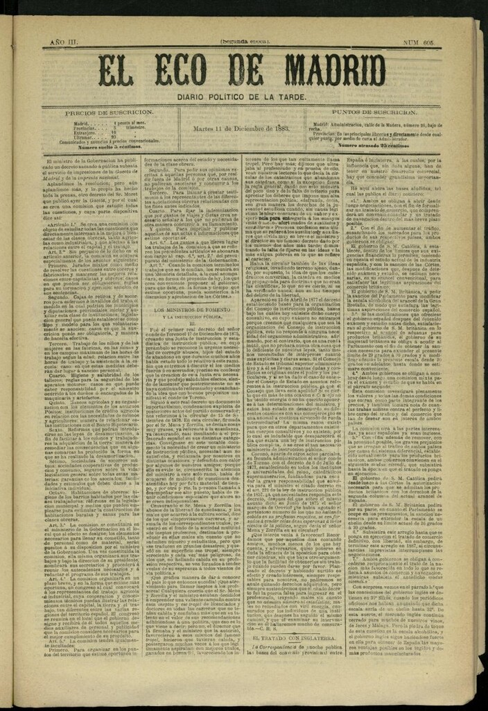 Miniatura de El Eco de Madrid : diario político de la tarde del 11 de diciembre de 1883, nº 605