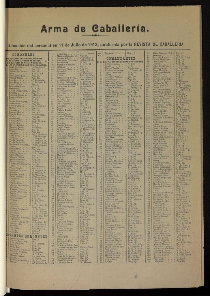 Miniatura de Arma de Caballería del 11 de julio de 1912
