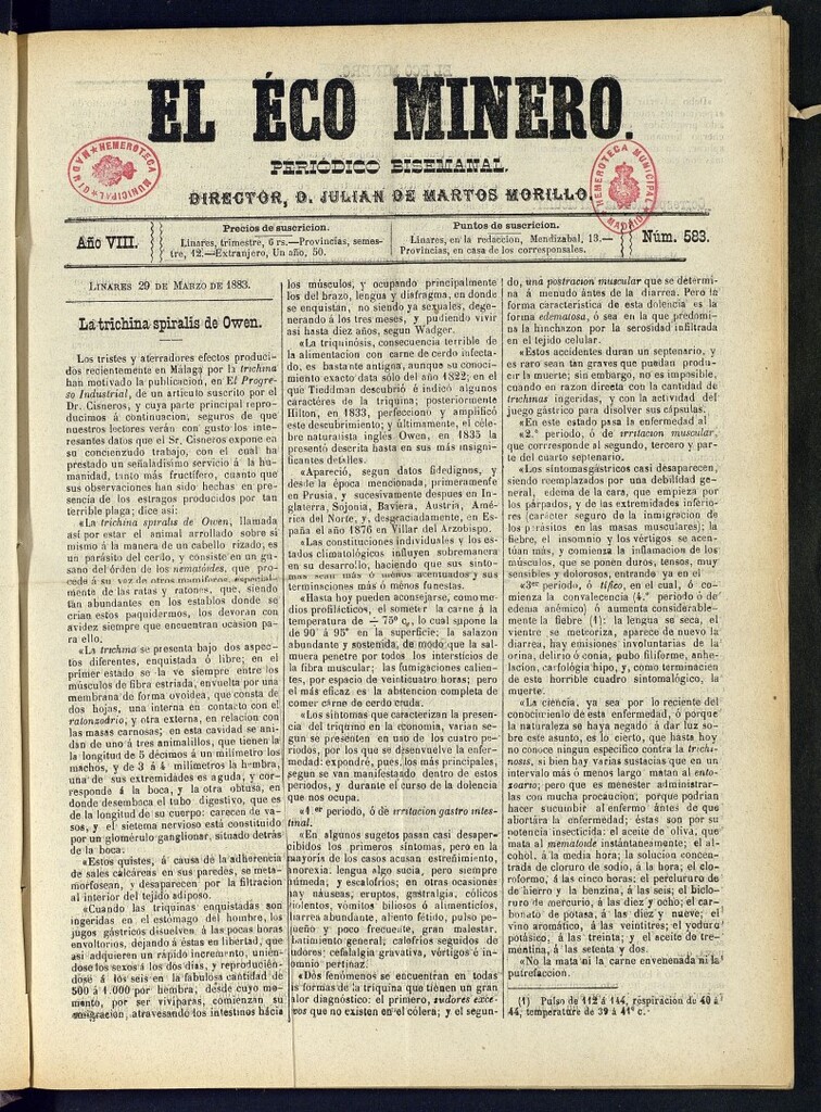 Miniatura de El Eco Minero : periódico bisemanal del 29 de marzo de 1883, nº 583