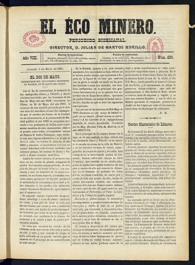 Miniatura de El Eco Minero : periódico bisemanal del 3 de mayo de 1883, nº 593