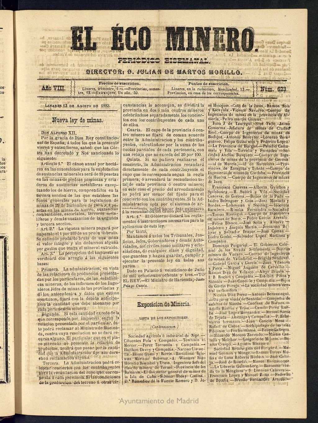 Miniatura de El Eco Minero : periódico bisemanal del 12 de agosto de 1883, nº 623