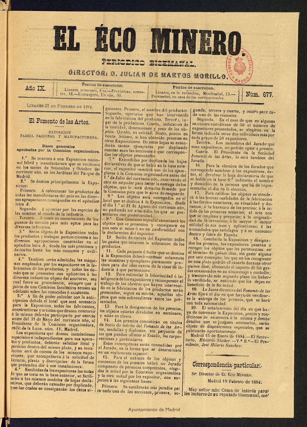 Miniatura de El Eco Minero : periódico bisemanal del 21 de febrero de 1884, nº 677