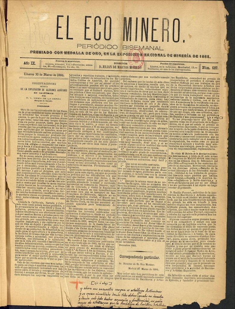 Miniatura de El Eco Minero : periódico bisemanal del 30 de marzo de 1884, nº 687