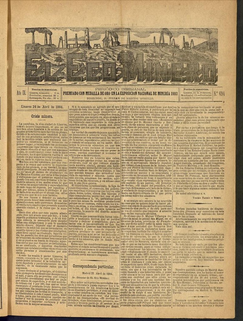Miniatura de El Eco Minero : periódico bisemanal del 24 de abril de 1884, nº 694