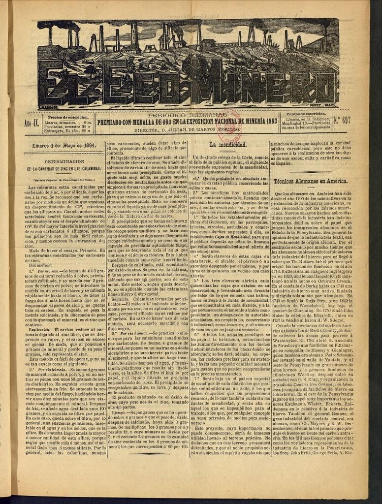 Miniatura de El Eco Minero : periódico bisemanal del 4 de mayo de 1884, nº 697