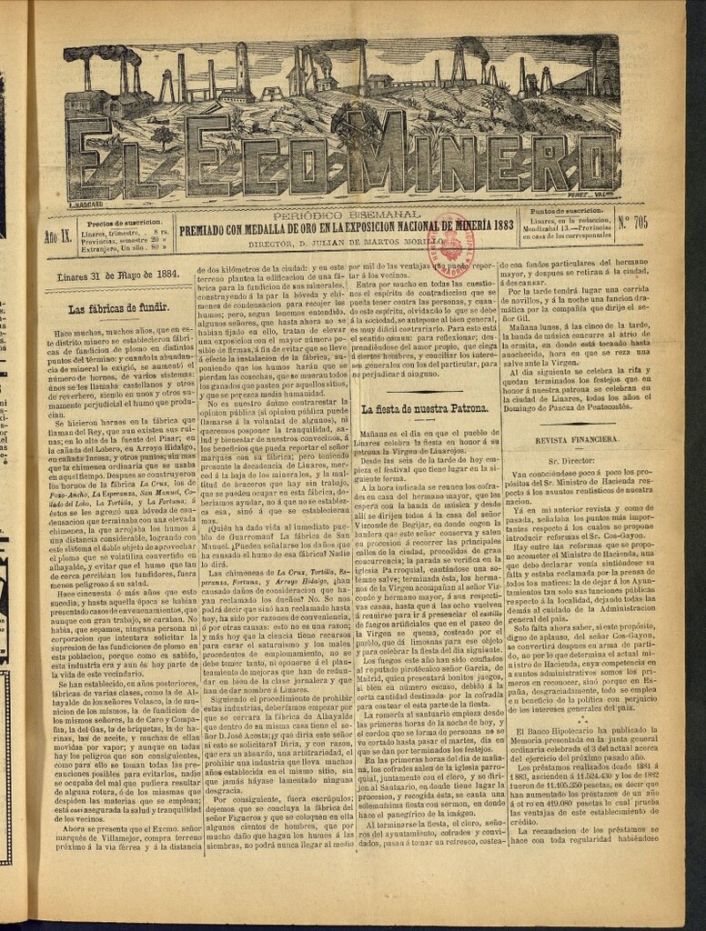 Miniatura de El Eco Minero : periódico bisemanal del 31 de mayo de 1884, nº 705