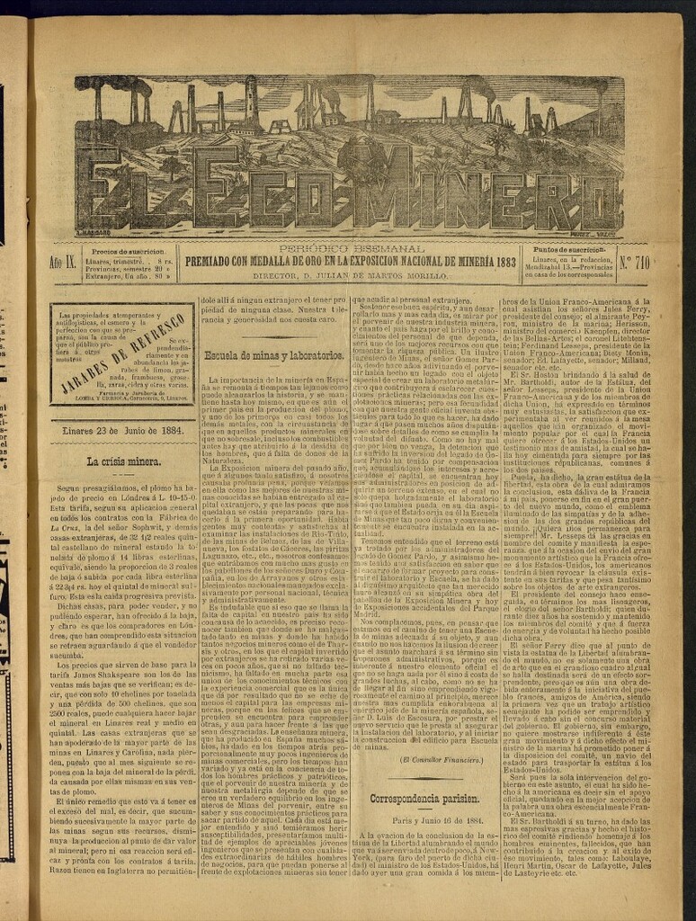 Miniatura de El Eco Minero : periódico bisemanal del 23 de junio de 1884, nº 710