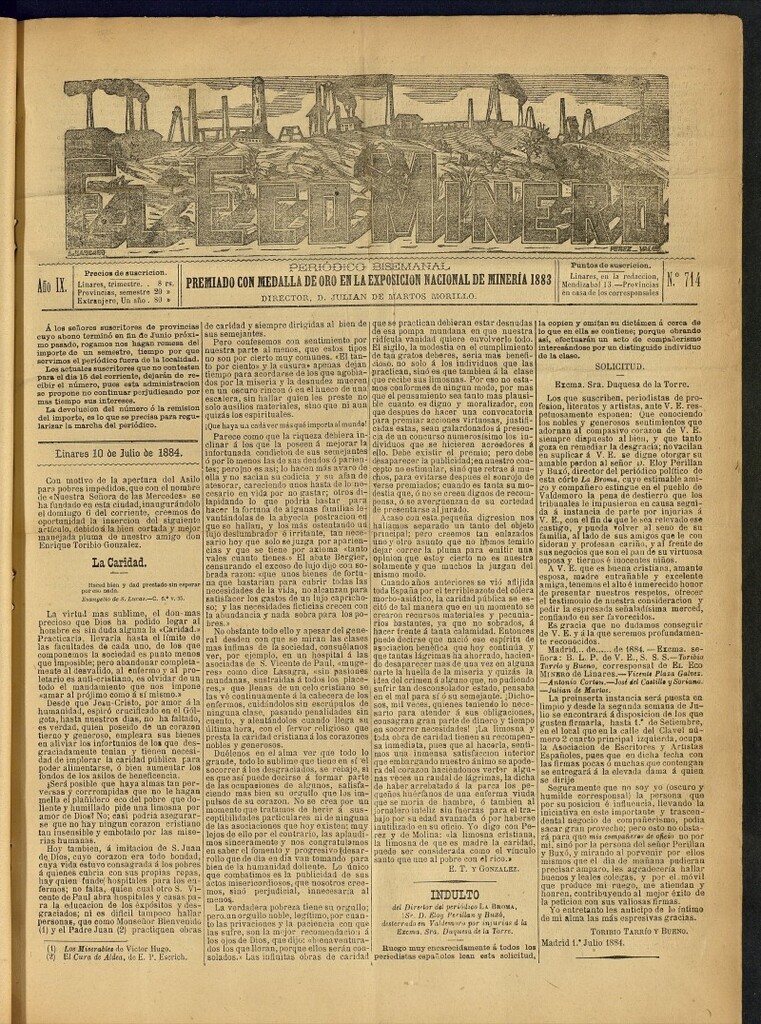 Miniatura de El Eco Minero : periódico bisemanal del 10 de julio de 1884, nº 714