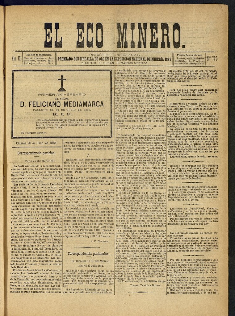 Miniatura de El Eco Minero : periódico bisemanal, del 20 de julio de 1884, nº 717