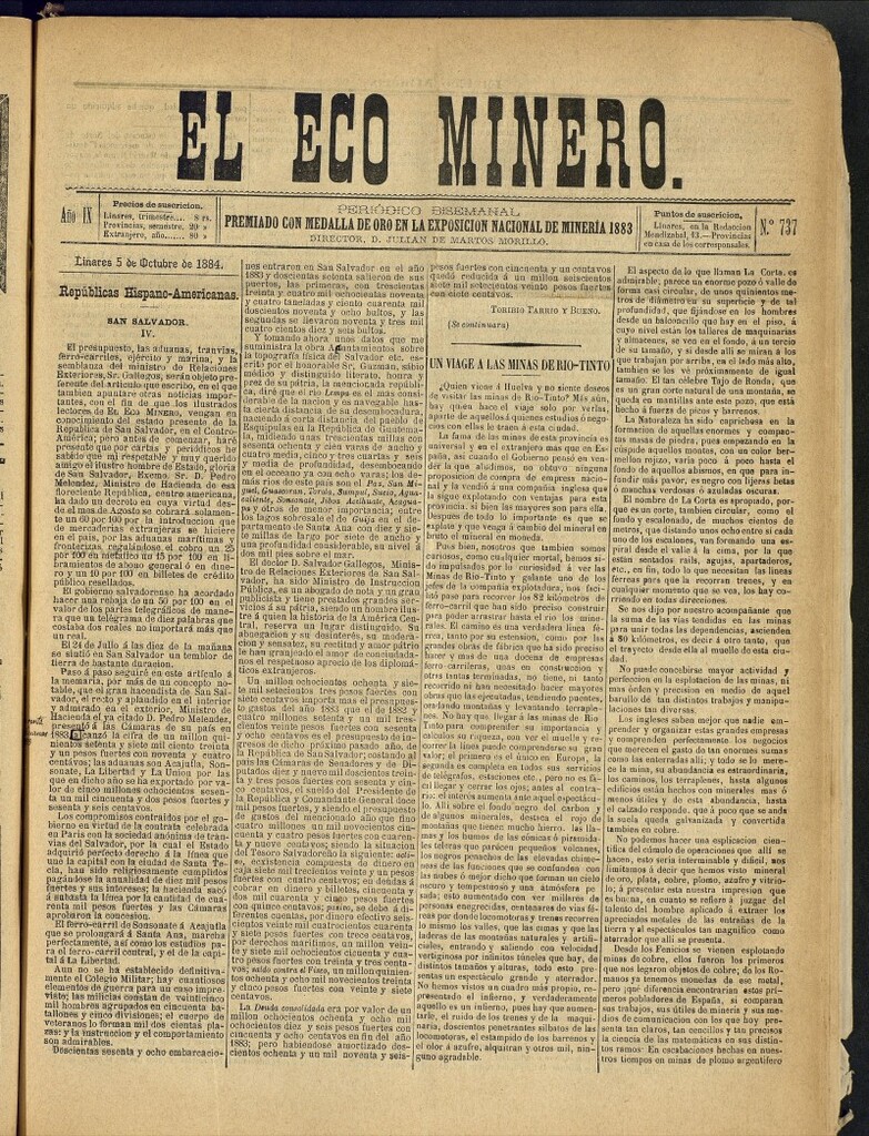 Miniatura de El Eco Minero : periódico bisemanal del 5 de octubre de 1884, nº 737