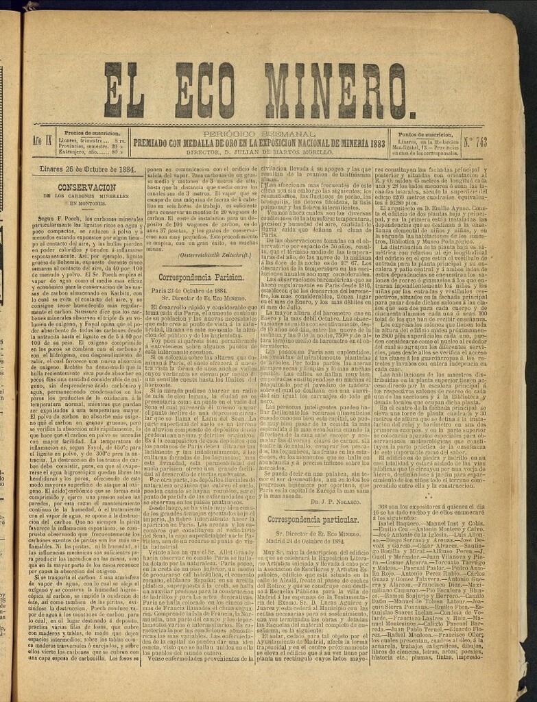 Miniatura de El Eco Minero : periódico bisemanal del 26 de octubre de 1884,nº 743