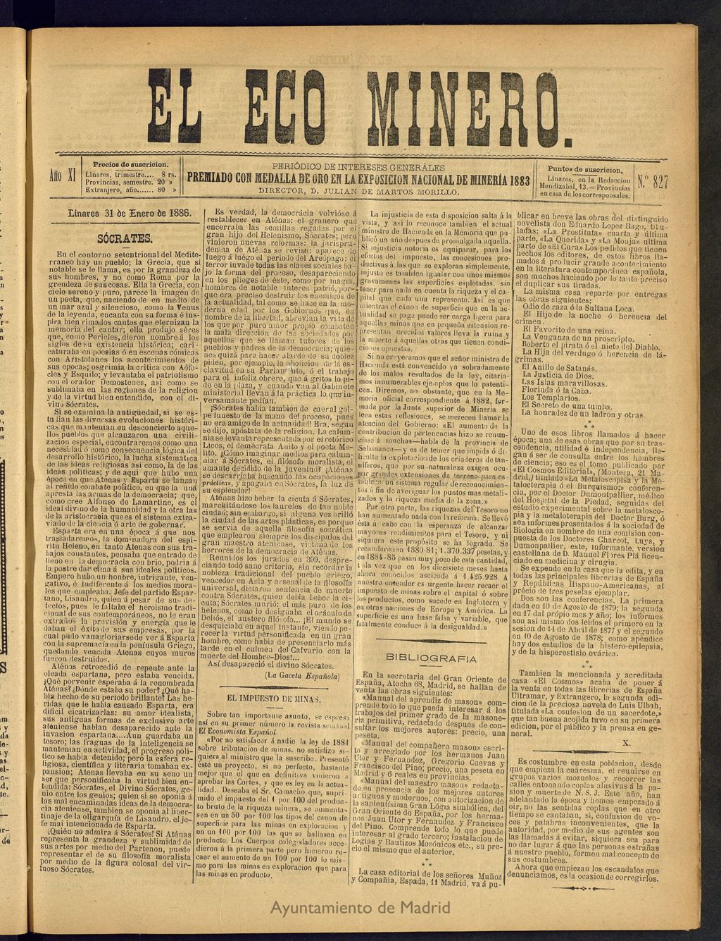 Miniatura de El Eco Minero : periódico bisemanal del 31 de enero de 1886, nº 827