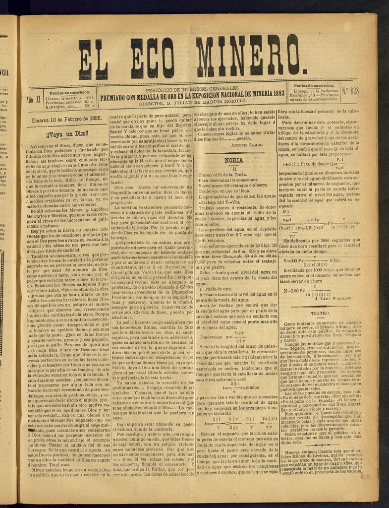 Miniatura de El Eco Minero : periódico bisemanal del 10 de febrero de 1886, nº 828