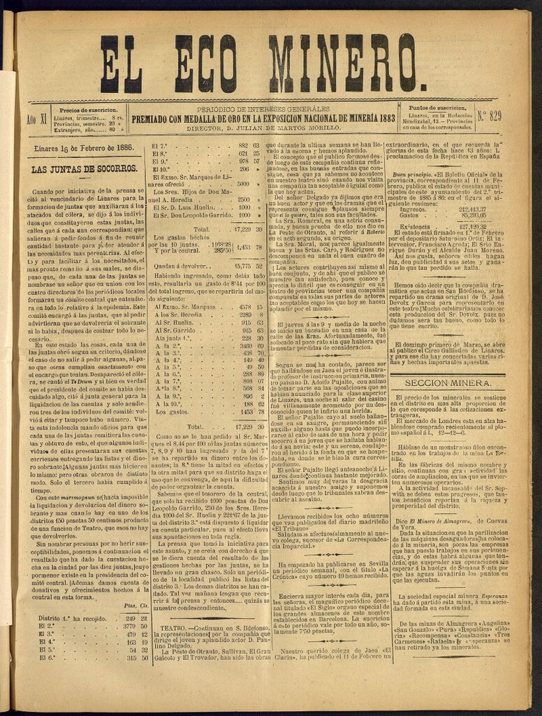 Miniatura de El Eco Minero : periódico bisemanal del 16 de febrero de 1886, nº 829