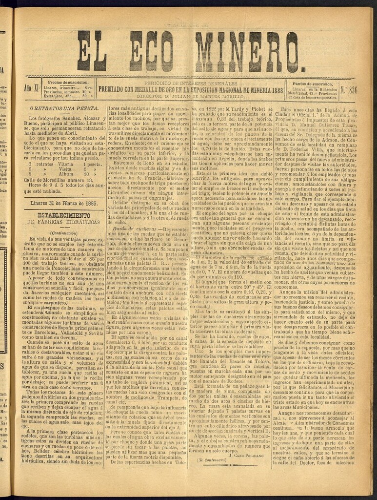Miniatura de El Eco Minero : periódico bisemanal del 31 de marzo de 1886, nº 836